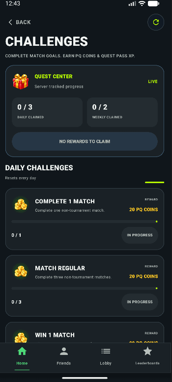 Pickle Quest Challenges screen