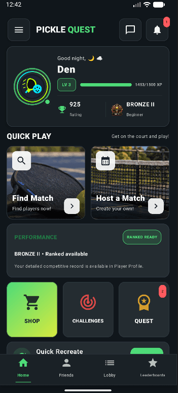 Pickle Quest default home screen